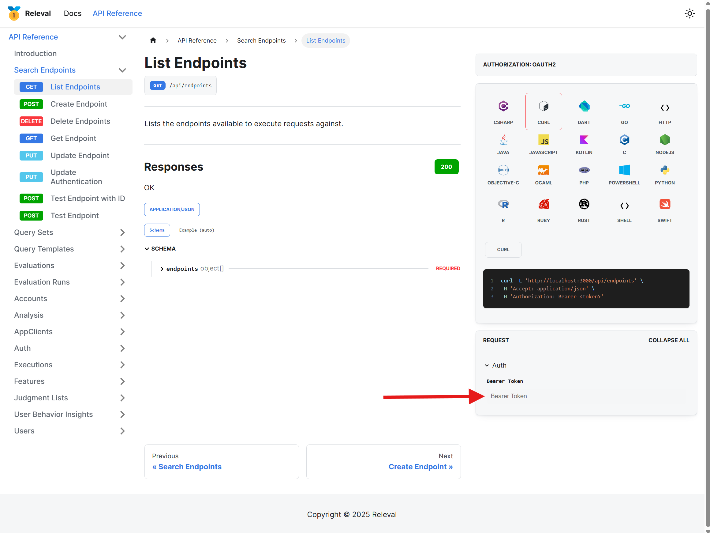 API example using Bearer token